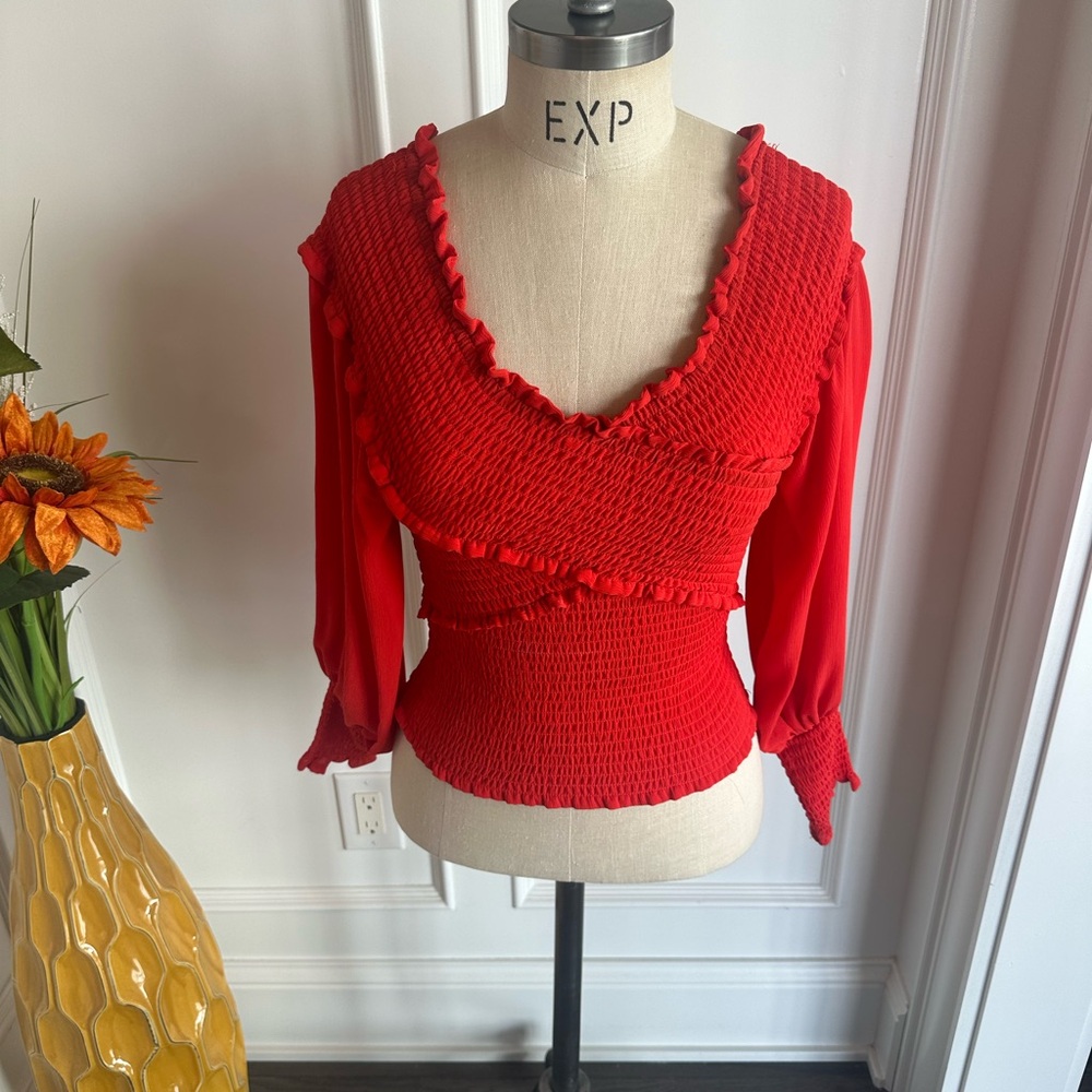 BB Dakota Red-orange off the shoulder top. - Picture 6 of 13